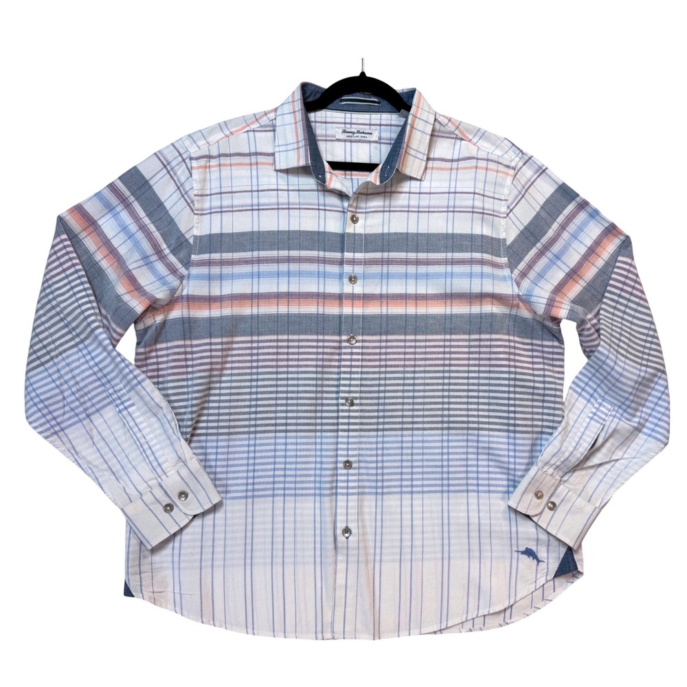 Tommy Bahama Coastline Cord Shirt Mens XL White Plaid Excellent Long‎ Sleeve